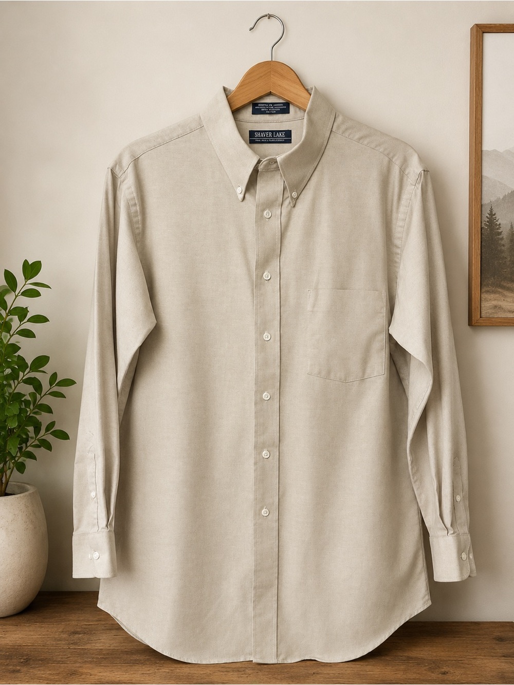 Shaver Lake Wrinkle Free Oxford Button Down Shirt Men’s 16 32/33 Beige Tan